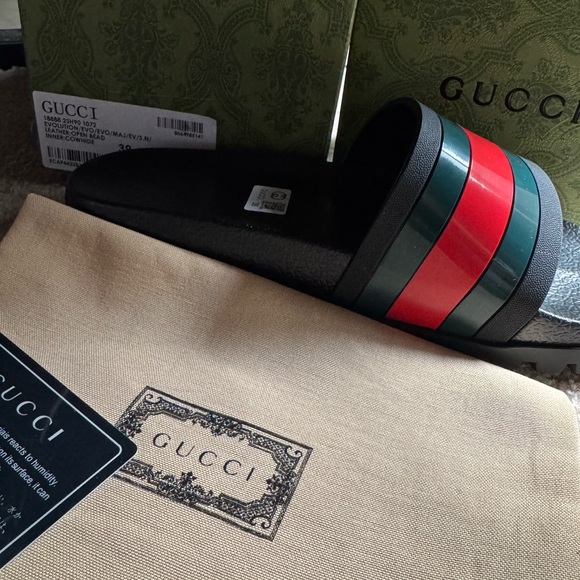 Gucci Black and Red Striped Slides - Picture 1 of 3